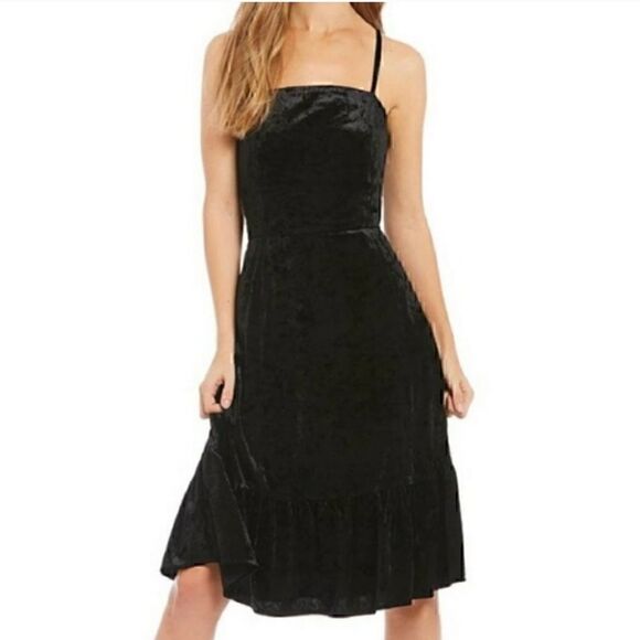 Mo:vint New York Dress Womens Sz Small velvet Black spaghetti strap Boho Gothic - Picture 2 of 12